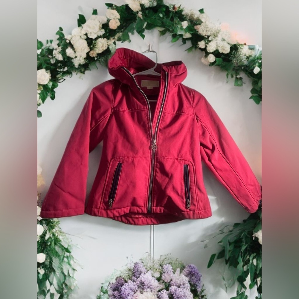 Michael Kors Kids Girls Pink Solid Hooded Full Zipper Jacket Raincoat - Picture 3 of 8